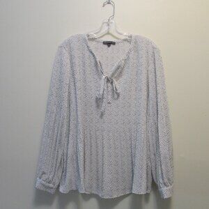 Adrianna Papell long sleeve  pleated blouse tie neck Size Large